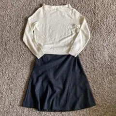 INDIVI ホワイトニット & グレーフレアスカート　上下セット