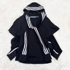 adidas フード付き Tシャツ 3本ストライプ ポンチョ L