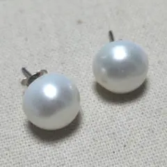 大粒淡水パールピアス　シルバー925