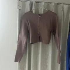 リブ編みピンク長袖カーディガン