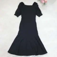 レスポワール リブワンピース オフショル 五分袖 チューリップ シンプル 黒