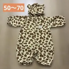 【50〜70cm】耳付き レオパード柄 ヒョウ柄 ロンパース カバーオール