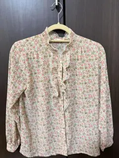 フラワープリント フリル付きブラウス 花柄 フリル ブラウス レース 古着