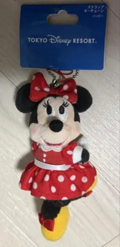 ディズニー　ミニー　ぬいぐるみストラップ　キーチェーン　水玉