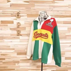 レトロ/廃番【ザラ×スヌーピー】限定コラボ 裏起毛 パネル トレーナー L白×緑