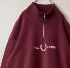 【人気ハーフジップ、ビッグ刺繍ロゴ◎】FRED PERRYフリーススウェットMのサムネイル