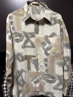 古着 総柄シャツ 抽象柄 アートデザインシャツ Mサイズ レトロ ヴィンテージ