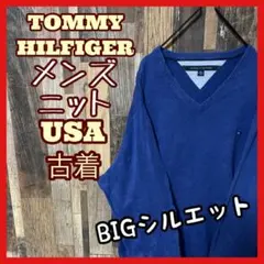 トミーヒルフィガー メンズ ブルー 2XL セーター ニット 古着 90s 長袖