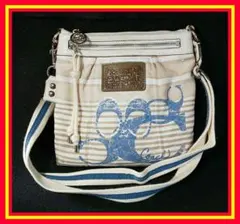 最終値下げ！コーチ ショルダーバッグ ベージュXブルー 【鑑定済】※407-1