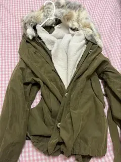 オリーブ色ファー付きモッズコート Fサイズ