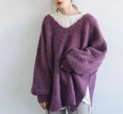 kastane メランジVあきニット　パープル