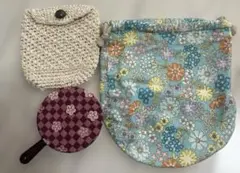 小物3点セット 巾着 かぎ編みポーチ 手鏡 まとめ売り 花柄