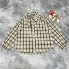 INGNI イング（M）長袖 ブラウス ボウタイ チェック柄 パフスリーブ 秋冬