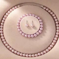 パールネックレスセット　イミテーション　ピンク　かわいい　アクセサリー
