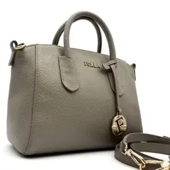 極美品 フルラ テッサ ミニ 2way ショルダーバッグ レザー ロゴ グレー