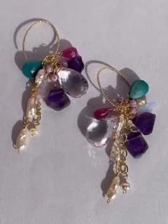 ピンクアメジストとルビーのピアス