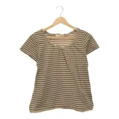 Samansa Mos2 ベージュと茶色のストライプ Tシャツ Mサイズ