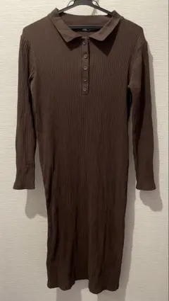ZARA ブラウンリブ編みワンピース Mサイズ