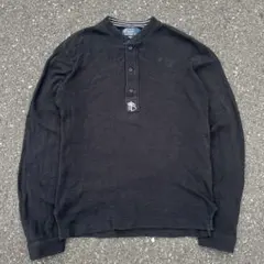 レア 90s ラルフローレン ヘンリーネックサーマル ニット リネン混 黒