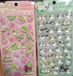 2点　ラメ入りぷっくりシール　シマエナガ　ウグイス