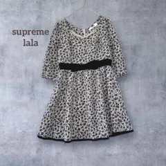 【シュープリームララ】花柄ワンピース 膝丈 ウエストリボン 裏地付き 七分袖 S