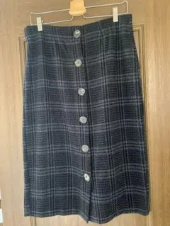 ZARA グレー チェック柄 タイトスカート 前面ボタン付き　Lサイズ