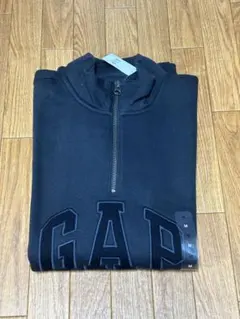 新品タグ付 GAP ハーフジップ スウェット トレーナー M ブラック 刺繍ロゴ