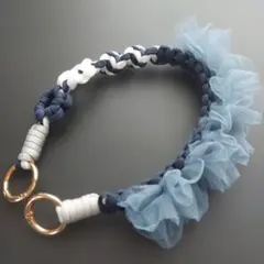 ハンドストラップ　パラコード　ネイビー×ホワイト×グレー