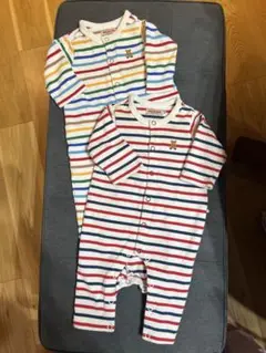 ミキハウス　カラフルストライプロンパース2点セット
