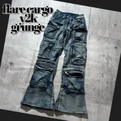 flare parachute pants multi pocket y2k