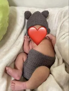 クマの耳付き帽子とボディスーツ(ダークブラウン)