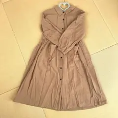 キャメル 長袖 ボタン付きワンピース 160