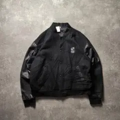 90sCanada製ウールレザースタジャンバーシティジャケット企業ロゴブラックL