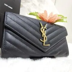 ✨極美品✨サンローラン　長財布　フラップ　カサンドラ　キャビアスキン　ブラック