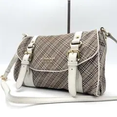 美品 バーバリー ブルーレーベル ノバチェック ロゴ ショルダーバッグ 白