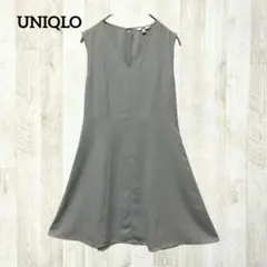 UNIQLO ノースリーブワンピース M グレー ひざ丈 シンプル Ｖネック