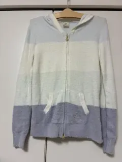 ジェラピケパーカー　ルームウェア ホワイト×ブルーグレー