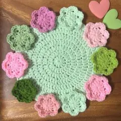 コースター　ドイリー　かぎ針編み　ハンドメイド　花瓶敷き　小物置き　桜　ひな祭り