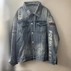 ダメージ加工 デニムジャケット Gジャン 水色 ストリート系 カジュアル