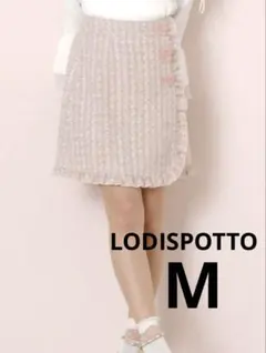 LODISPOTTOくすみピンクツイード風 ミニスカート フリル付き