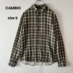 CAMBIO チェック柄シャツ コットン100% 綿 カーキ ホワイト Sのサムネイル
