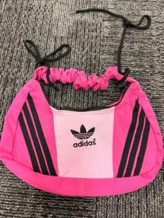 希少バイカラー！リメイクadidas ピンク ストライプ バッグ