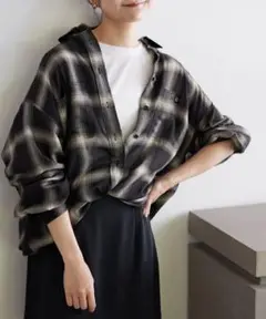 【美品】ローブイエナ　ビエラチェックルーズシャツ　ブラック　秋物