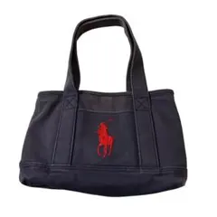ポロラルフローレン ビッグポニー トートバッグ ナス紺 赤 キャンバス ミニ