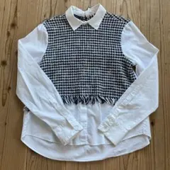 ZARA ザラ 異素材 シャツ ツイード 千鳥柄 XＳブラウス 長袖