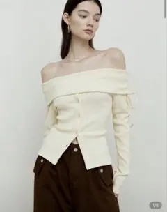 SHEIN オフショルダー　リブニット　アイボリー