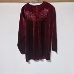 ベロア調　ワインレッド　長袖チュニック【XLサイズ】