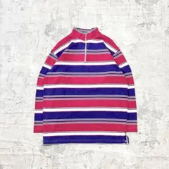 ハーフジップスウェット ボーダー S ピンク パープル ラガーシャツ ゆるだぼ
