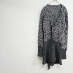 グレー系 Vネック カーディガン ウエストリボン付き　M