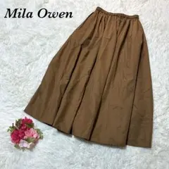 ミラオーウェン ロングフレアスカート ブラウン カジュアル 無地 上品 きれいめ